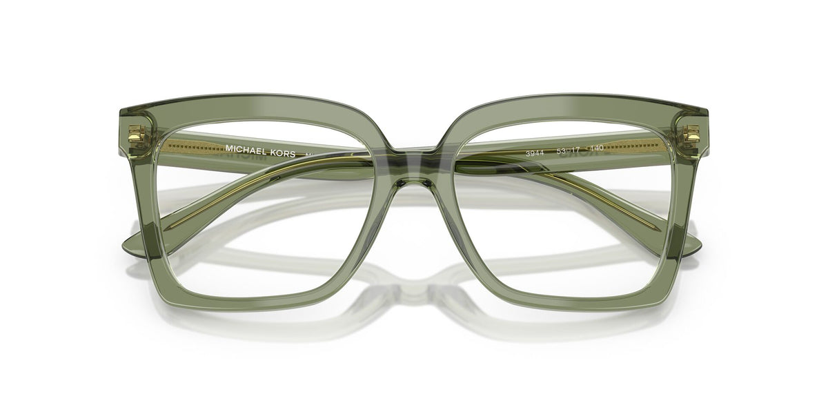 Lentes Ópticos Michael Kors San Sebastian 0MK4143 Verde transparente – vista frontal cerrado