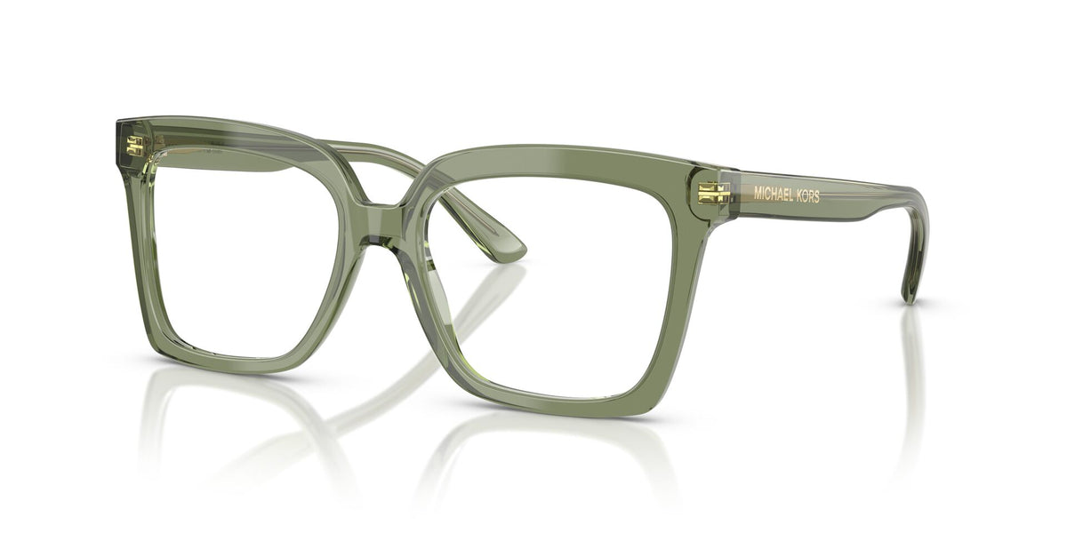 Lentes Ópticos Michael Kors San Sebastian 0MK4143 Verde transparente – vista tres cuartos