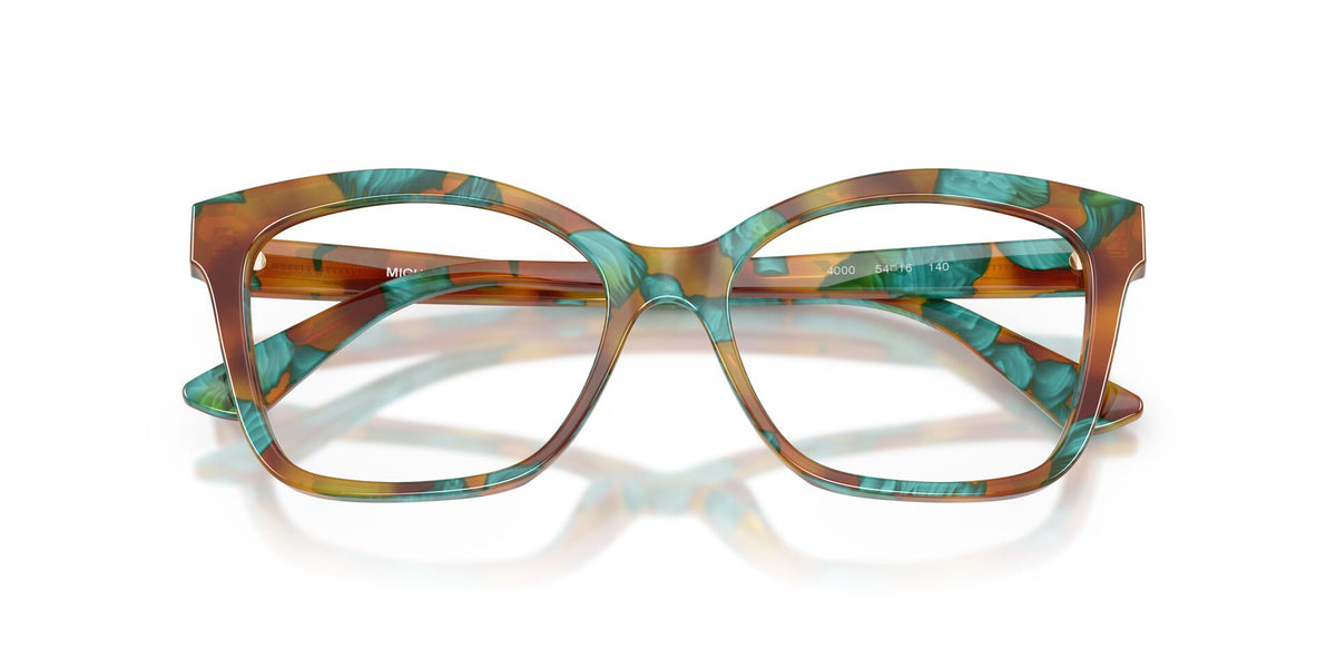 Lentes Ópticos Michael Kors Palm Desert 0MK4179 Carey turquesa – vista frontal cerrado