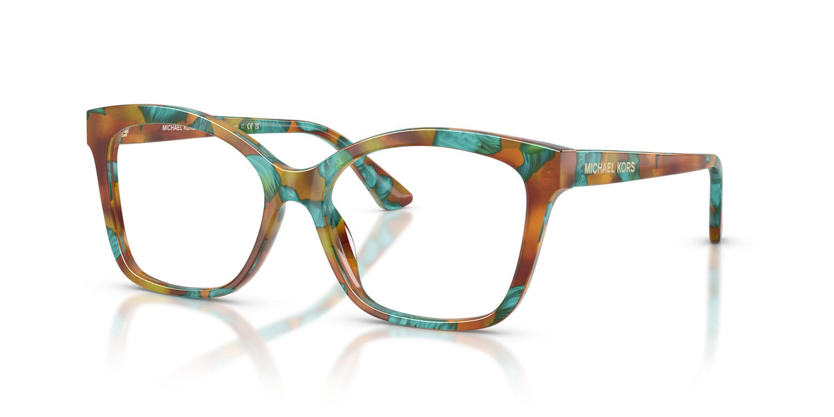 Lentes Ópticos Michael Kors Palm Desert 0MK4179 Carey turquesa – vista tres cuartos