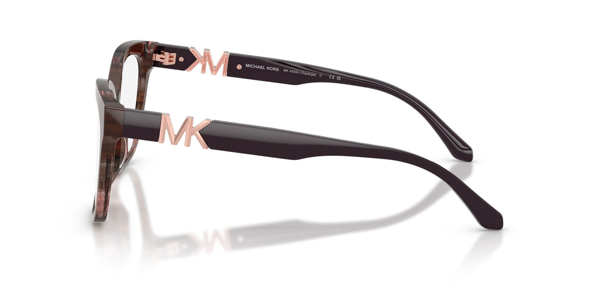 Lentes Ópticos Michael Kors Topanga 0MK4203U Carey rosa – vista tres cuartos