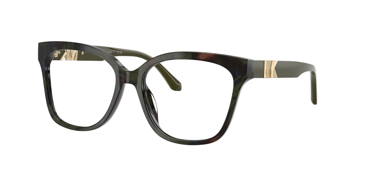 Lentes Ópticos Michael Kors Topanga 0MK4203U Carey oliva – vista tres cuartos sin sombra